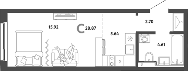 Планировка Студия, 28,87 м² в ЖК Сибирский сад